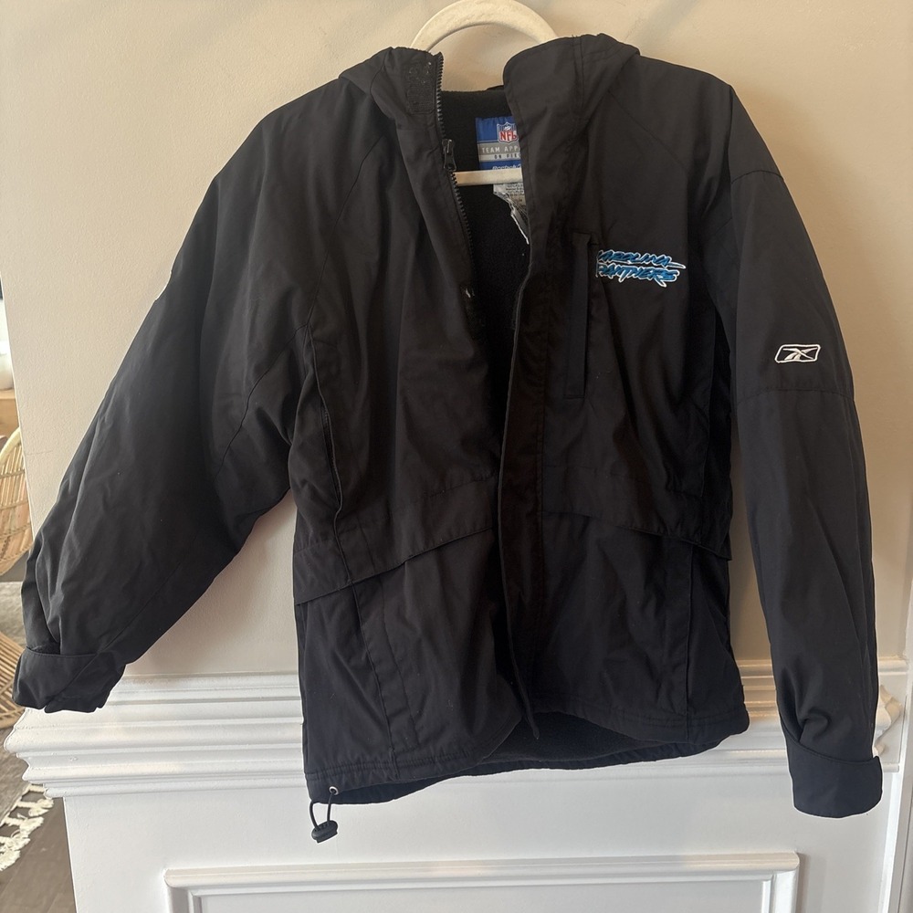Vintage 90s Carolina Panthers Reebok on Field Coat Jacket Y2K L 14-16 Black - Picture 4 of 4